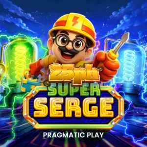 Visual na disenyo ng Super Serge slot na nagpapakita ng robot electrician at 6x4 grid.